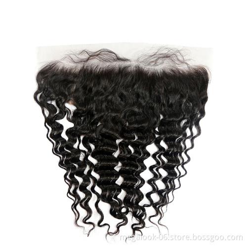 Raw Indian 10A Deep Wave Virgin Cuticle Aligned Human Hair Bundle Deals With Lace Frontal
